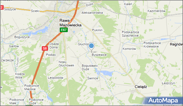 mapa Byszewice, Byszewice gmina Rawa Mazowiecka na mapie Targeo